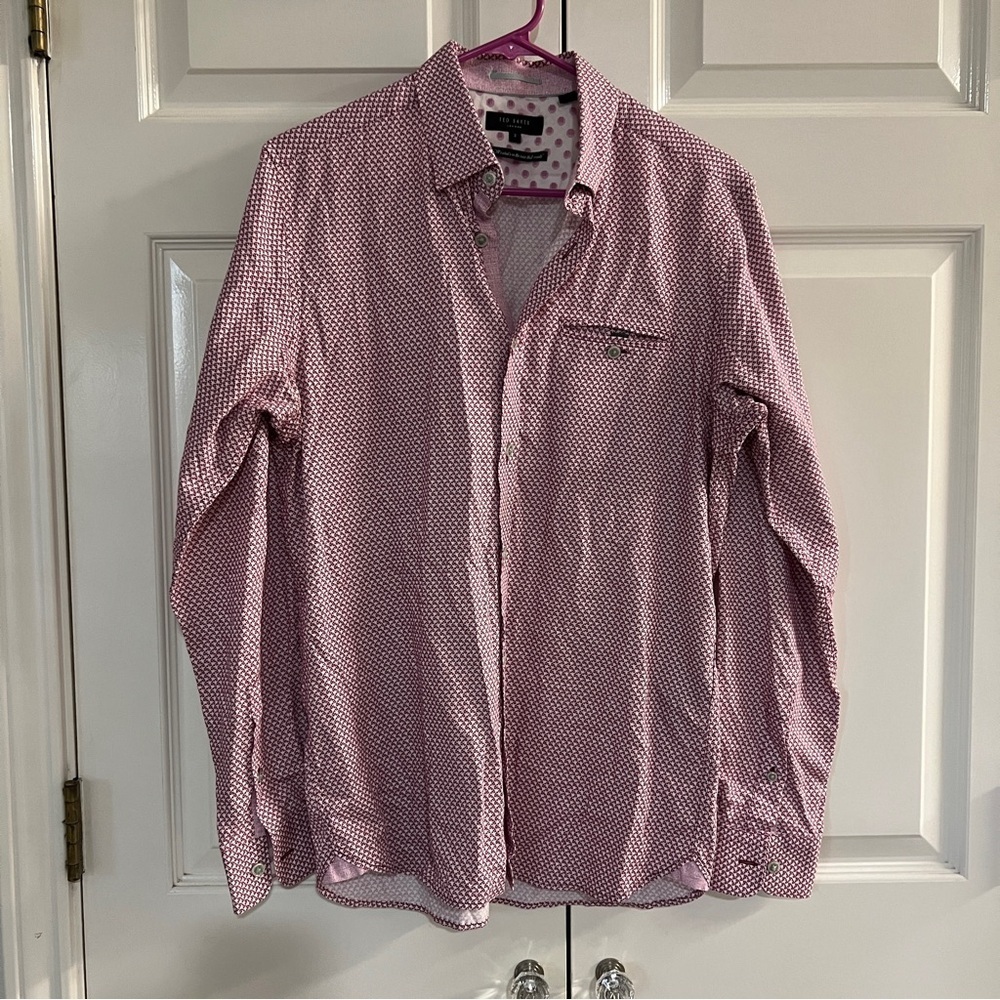 Ted Baker Button Down Shirt Purple and White print size 3 (Medium)